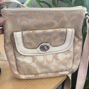 Coach Tan and Cream Signature Crossbody Bag